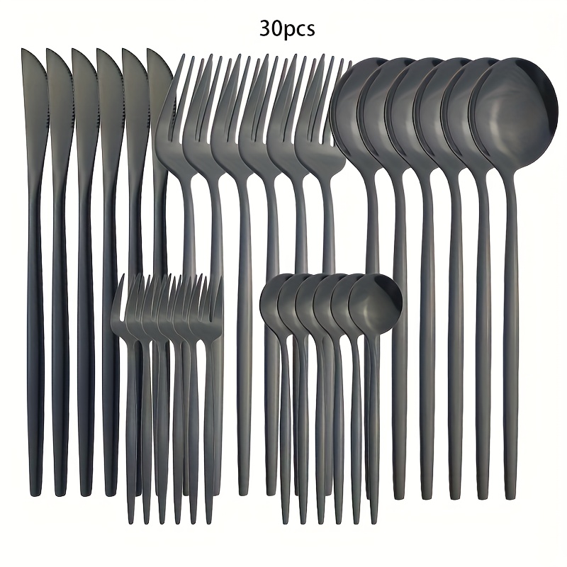 Gold Plated Cutlery - 30-Piece Black Premium Food-Grade Stainless Steel