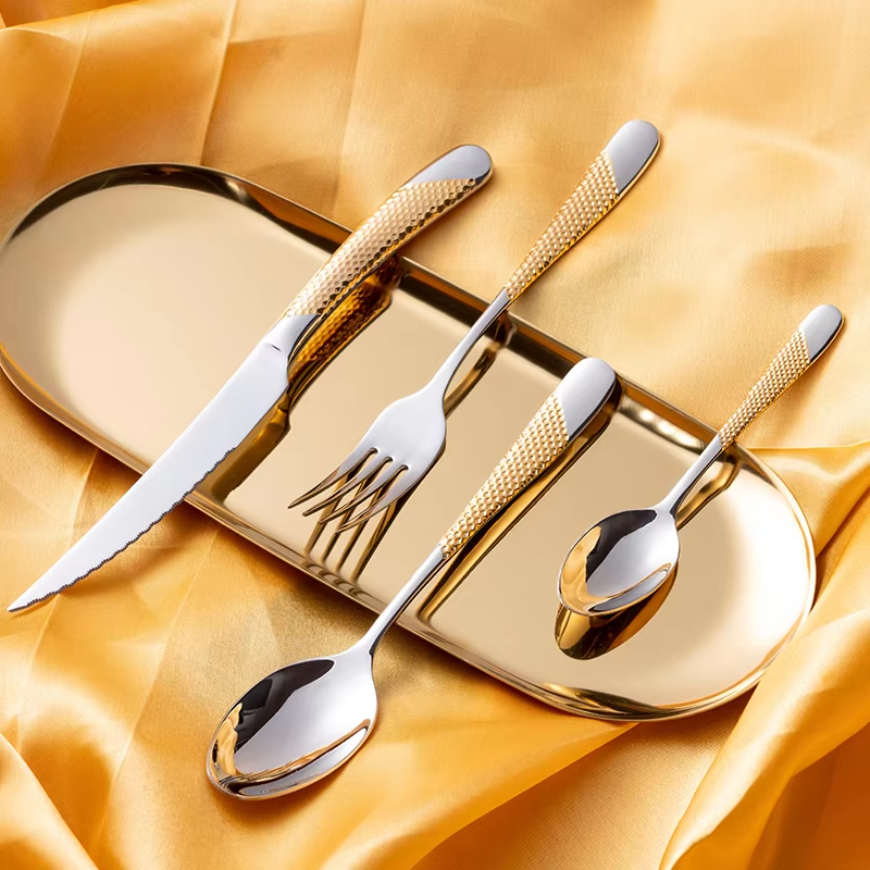 Gold Plated Cutlery - 24pc star diamond cutlery set, stainless