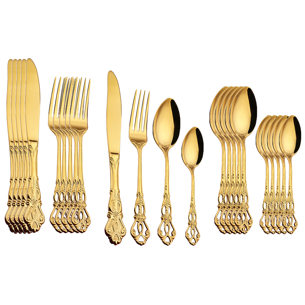 Gold Plated Cutlery - 24pcs Cutlery Set Gold Dinnerware Stainless