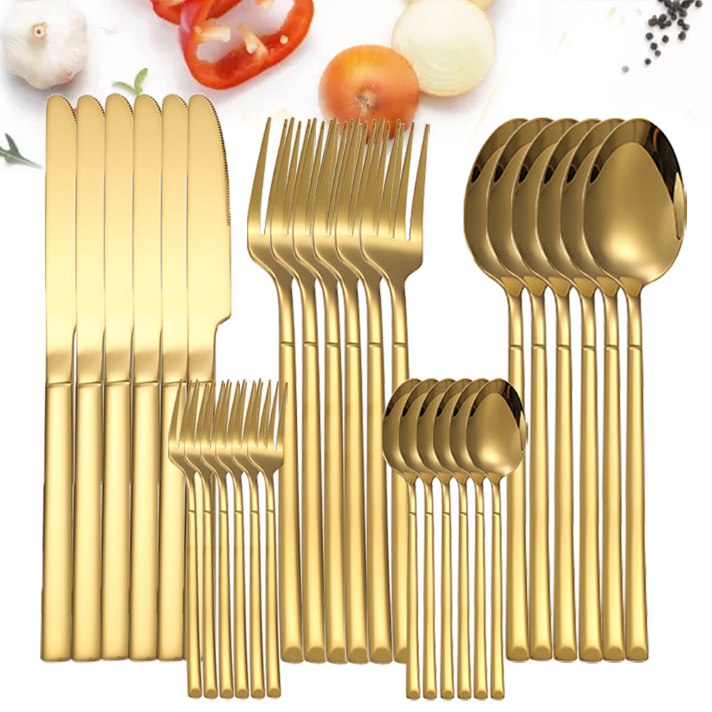 Gold Plated Cutlery - 6/24/30PCS Gold Tableware Sets Stainless Steel