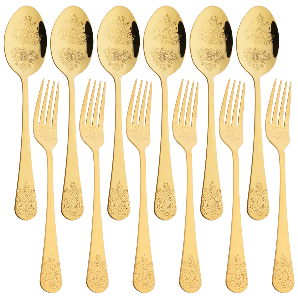 Gold Plated Cutlery - 12pcs Gold Cutlery Set Mirror Stainless