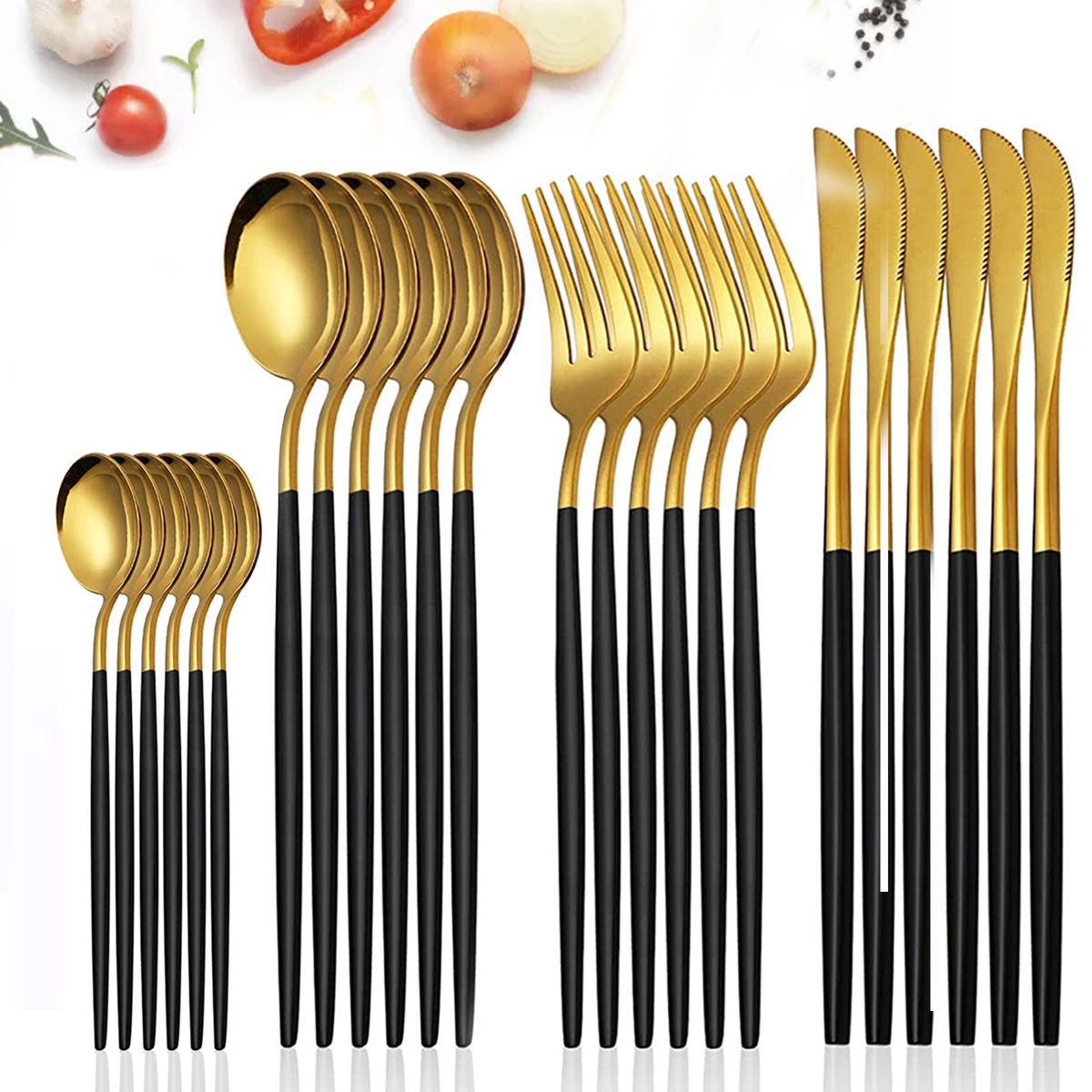 24Pcs Stainless Steel Dinnerwa - Gold Plated Cutlery 리뷰 및 가격