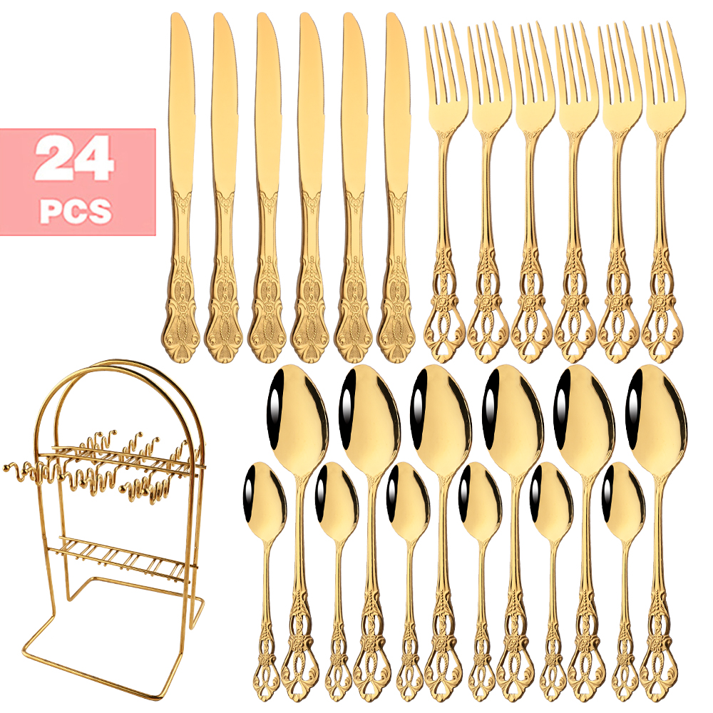 6/24Pcs Gold Luxury Dinnerware - Gold Plated Cutlery 리뷰 및 가격