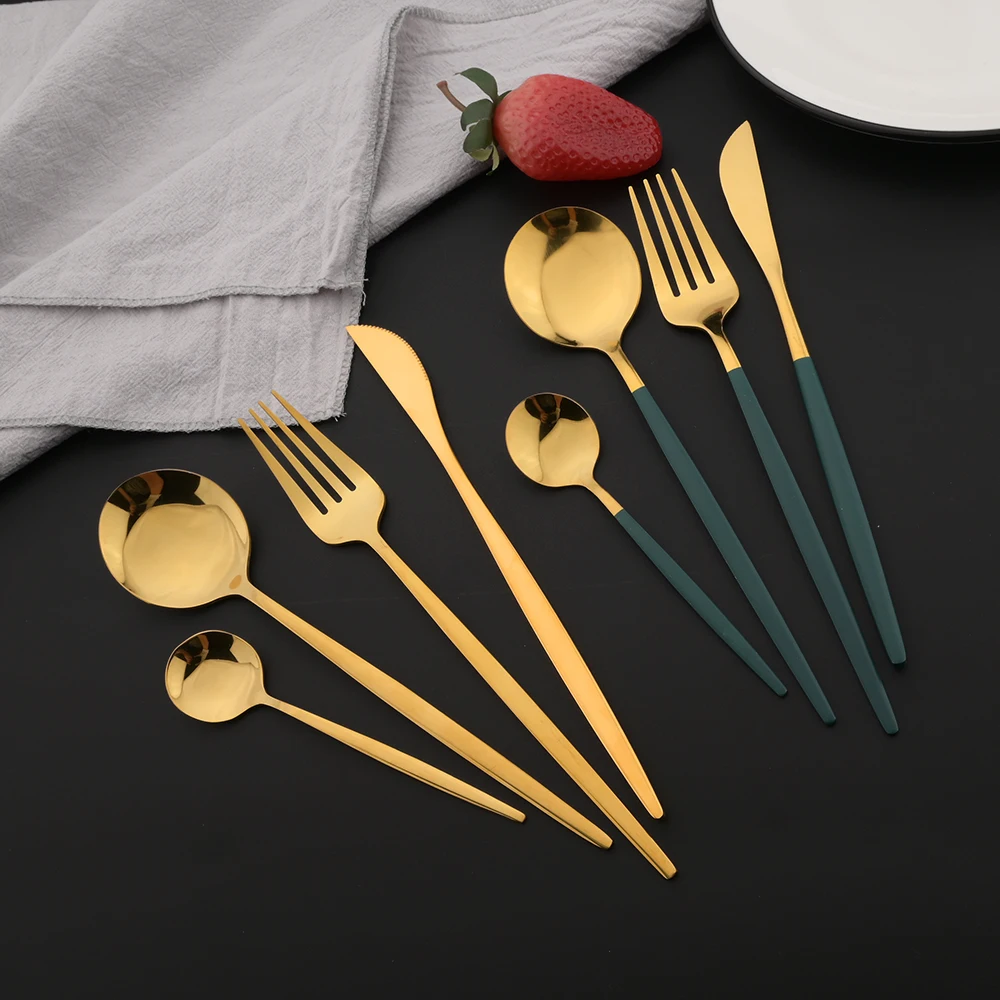 16Pcs Green Gold Dinnerware St - Gold Plated Cutlery 리뷰 및 가격
